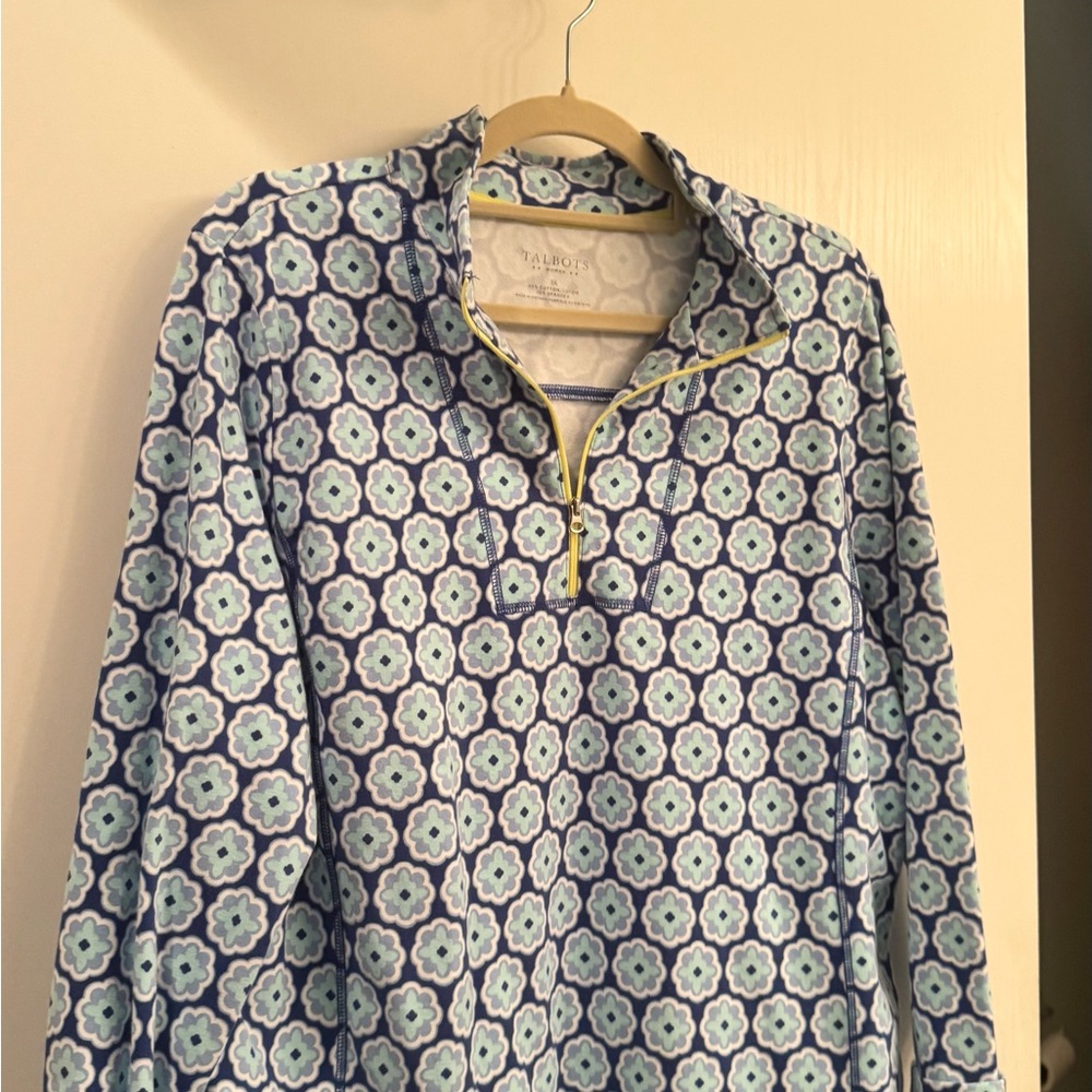 Talbots Light Blue Patterned Quarter-Zip Pullover… - image 2
